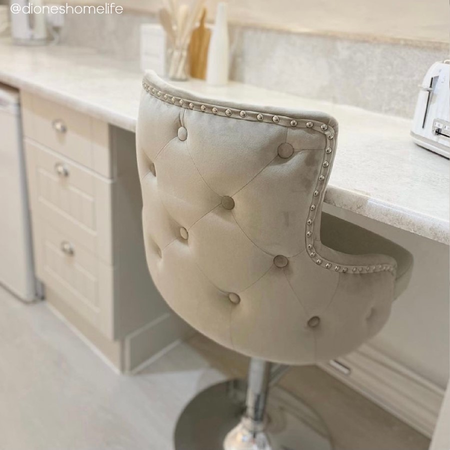 GRADE A2 - Light Grey Velvet Swivel Bar Stool - Height Adjustable - Jade Boutique