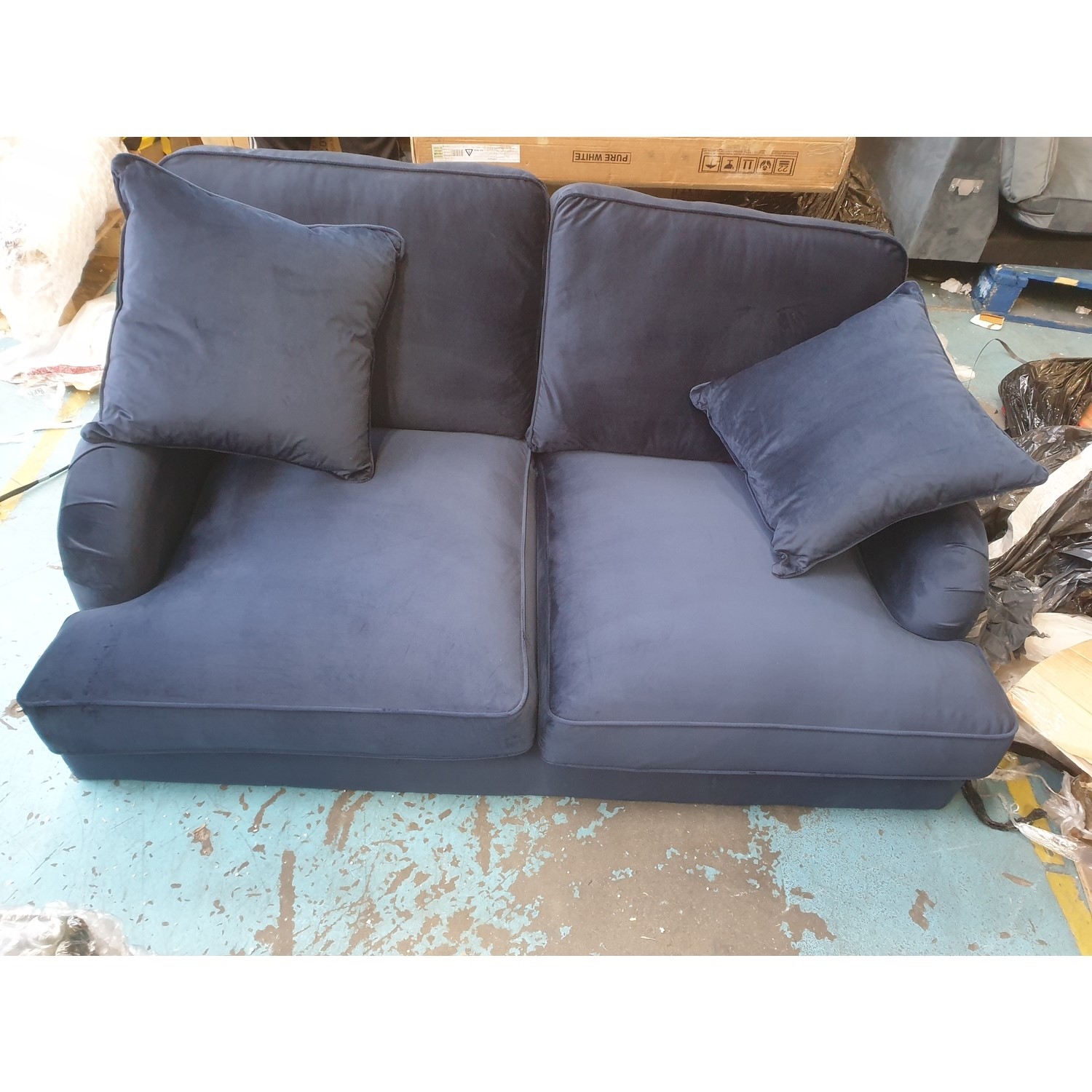 GRADE A2 Navy Blue Velvet 2 Seater Sofa Payton Furniture123