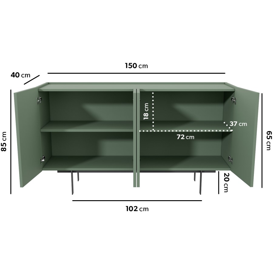 GRADE A2 - Green Storage Sideboard with 4 Doors - Helmer