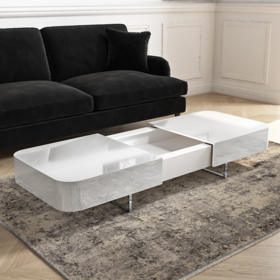 GRADE A1 - Tiffany White High Gloss Storage Coffee Table 
