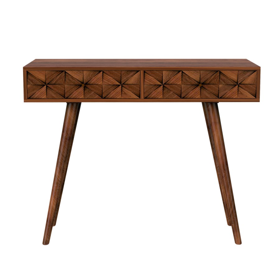 Narrow Dark Wood Console Table with 2 Drawers - Freya