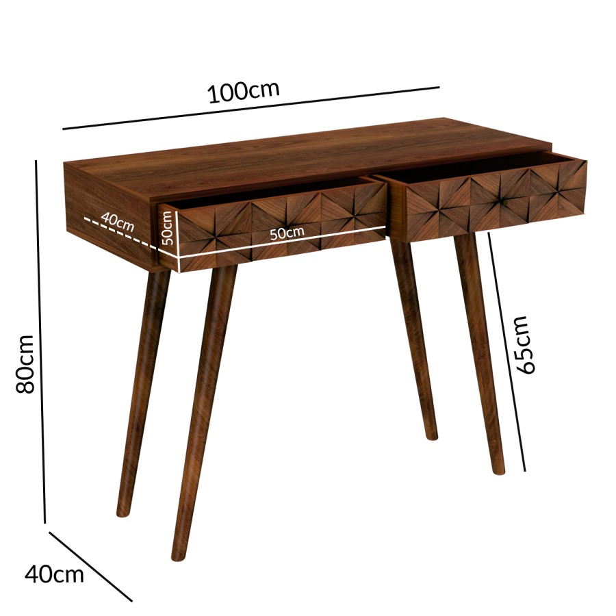 Narrow Dark Wood Console Table with 2 Drawers - Freya