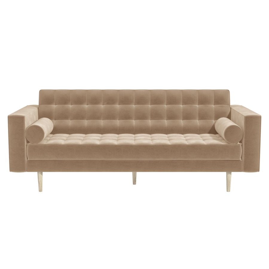 GRADE A1 - Beige Velvet 3 Seater Sofa with Bolster Cushions - Elba