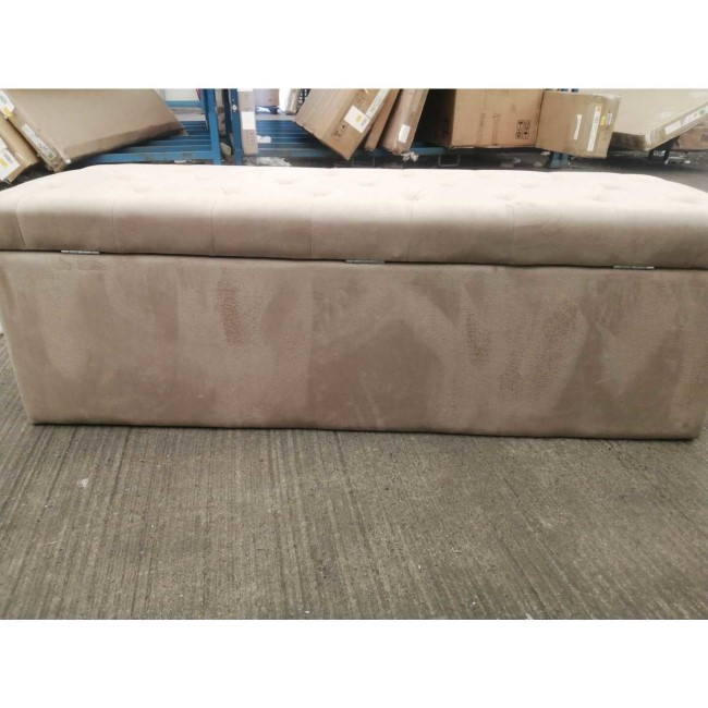 GRADE A2 - Safina Beige Velvet Ottoman Blanket Box for End-of-Bed Storage