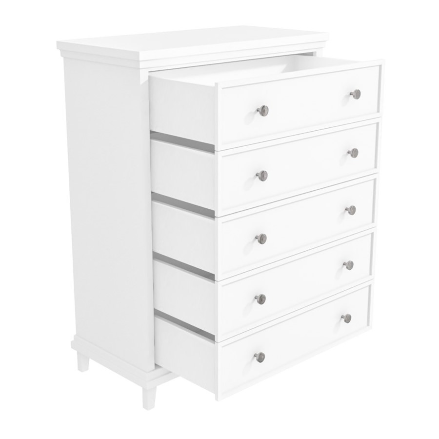 White Tall Chest of 5 Drawers - Georgia