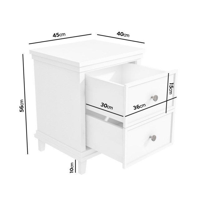 White 2 Drawer Bedside Table - Georgia