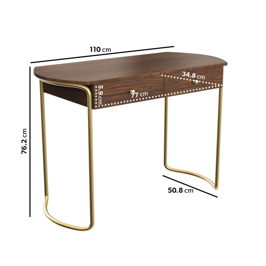 GRADE A2 - Walnut Solid Wood Office Desk with Curved Legs - Piper