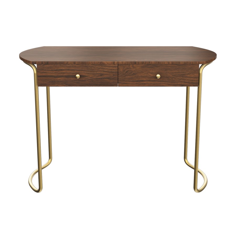 GRADE A2 - Walnut Solid Wood Office Desk with Curved Legs - Piper