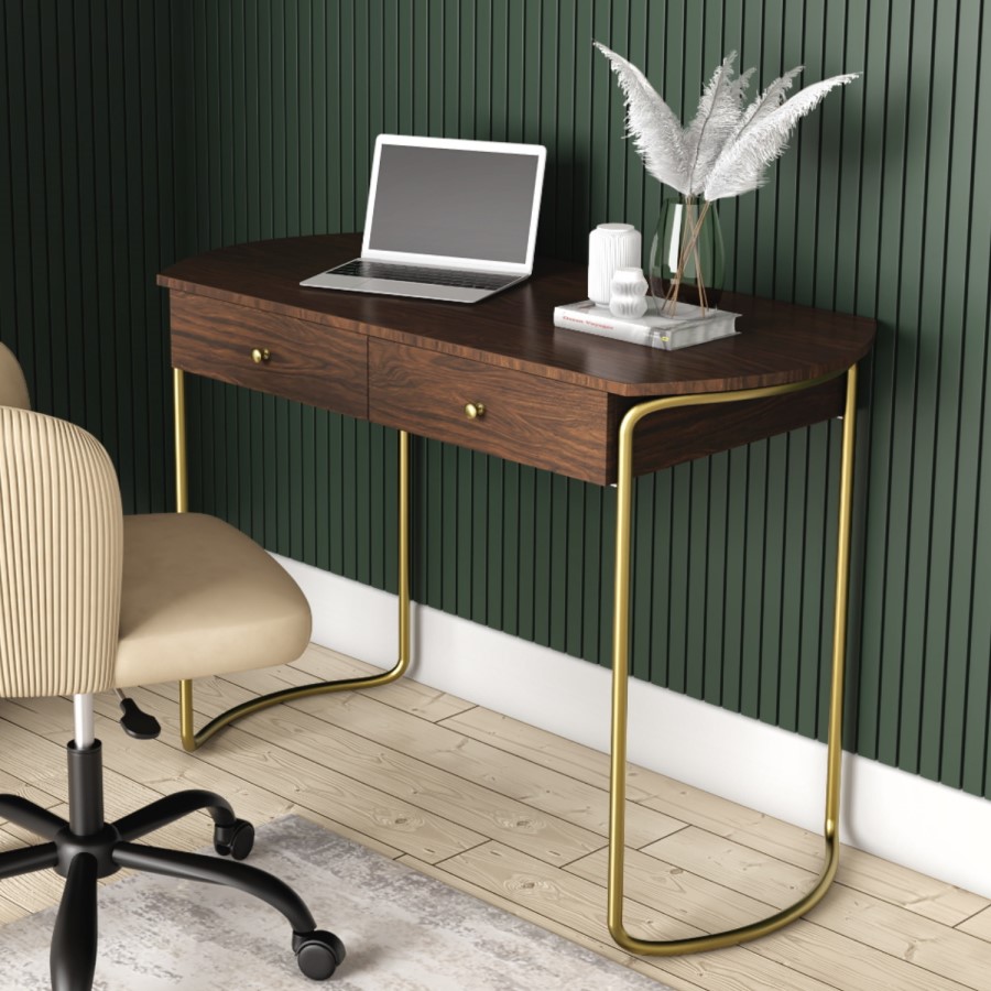 GRADE A2 - Walnut Solid Wood Office Desk with Curved Legs - Piper