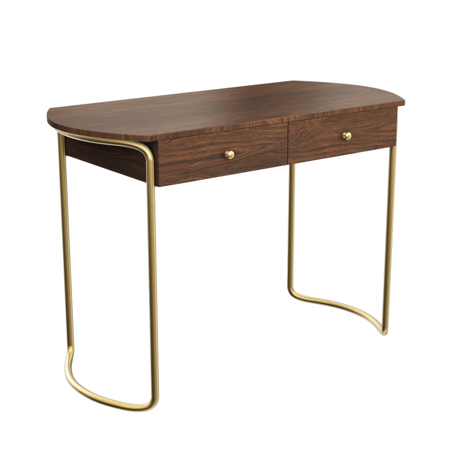 GRADE A2 - Walnut Solid Wood Office Desk with Curved Legs - Piper