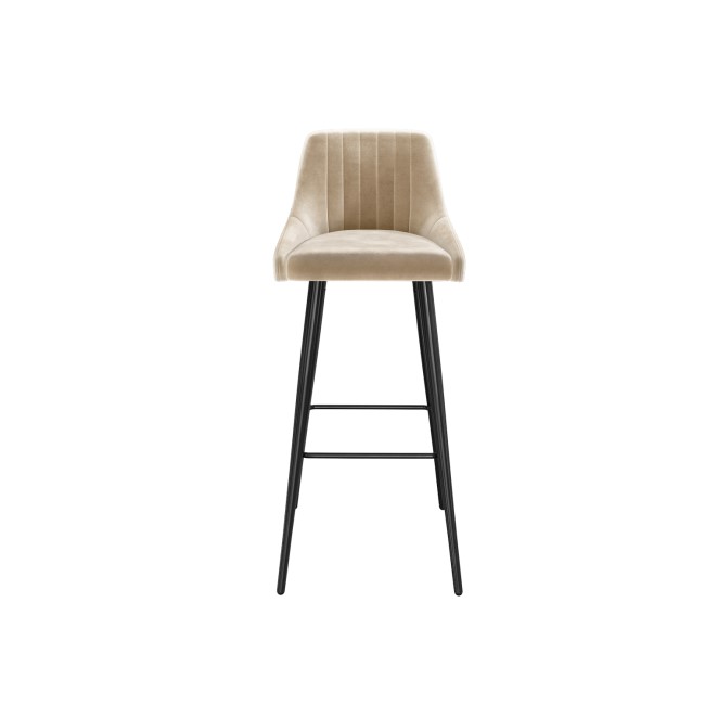 GRADE A1 - Beige Velvet Bar Stool with Back - 77cm - Macie