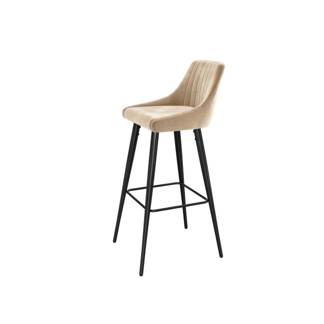 GRADE A1 - Beige Velvet Bar Stool with Back - 77cm - Macie