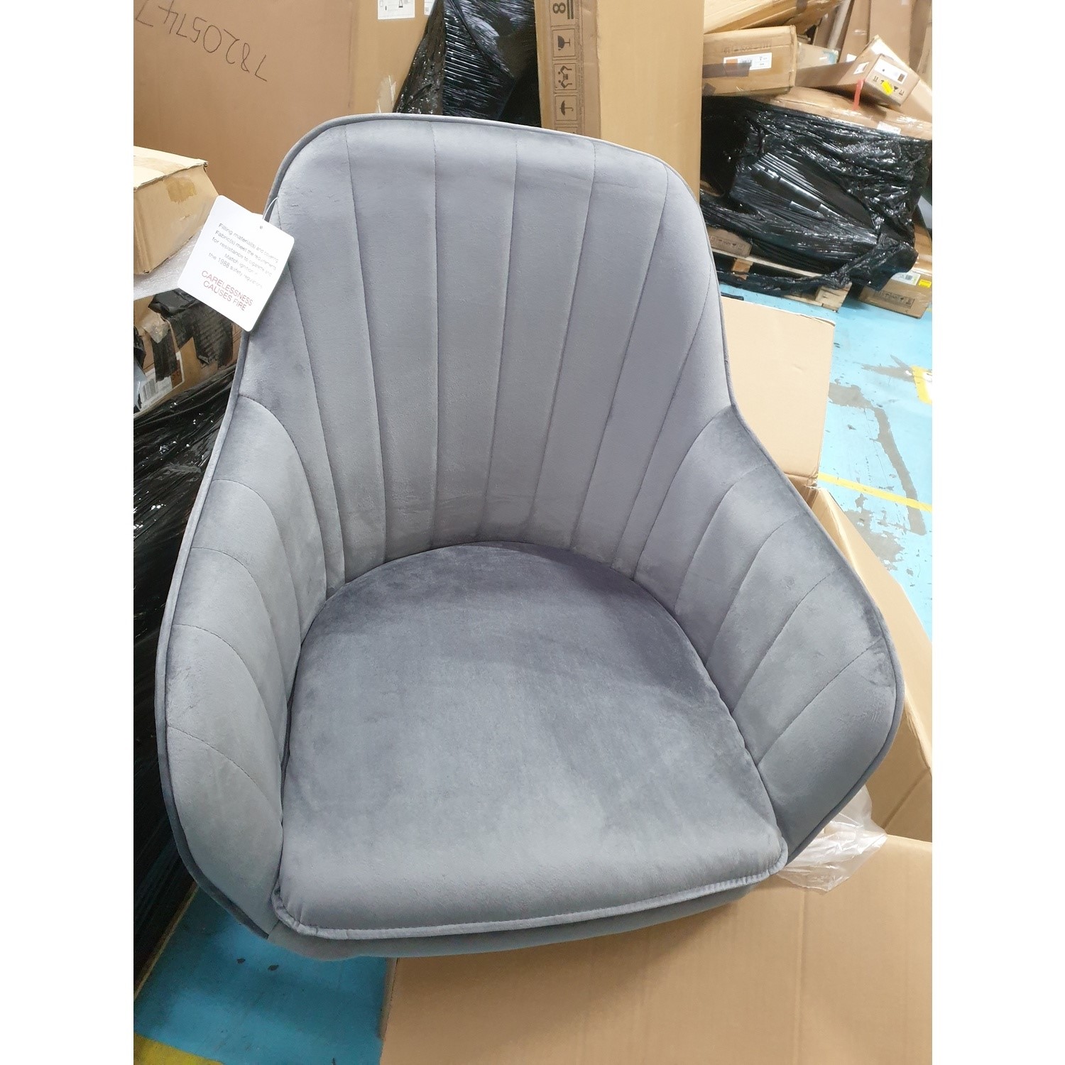 GRADE A2 Set of 2 Grey Velvet Dining Tub Chairs with Black Legs