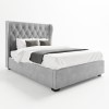 Grey Velvet King Size Ottoman Bed with Winged Studded Headboard - Safina
