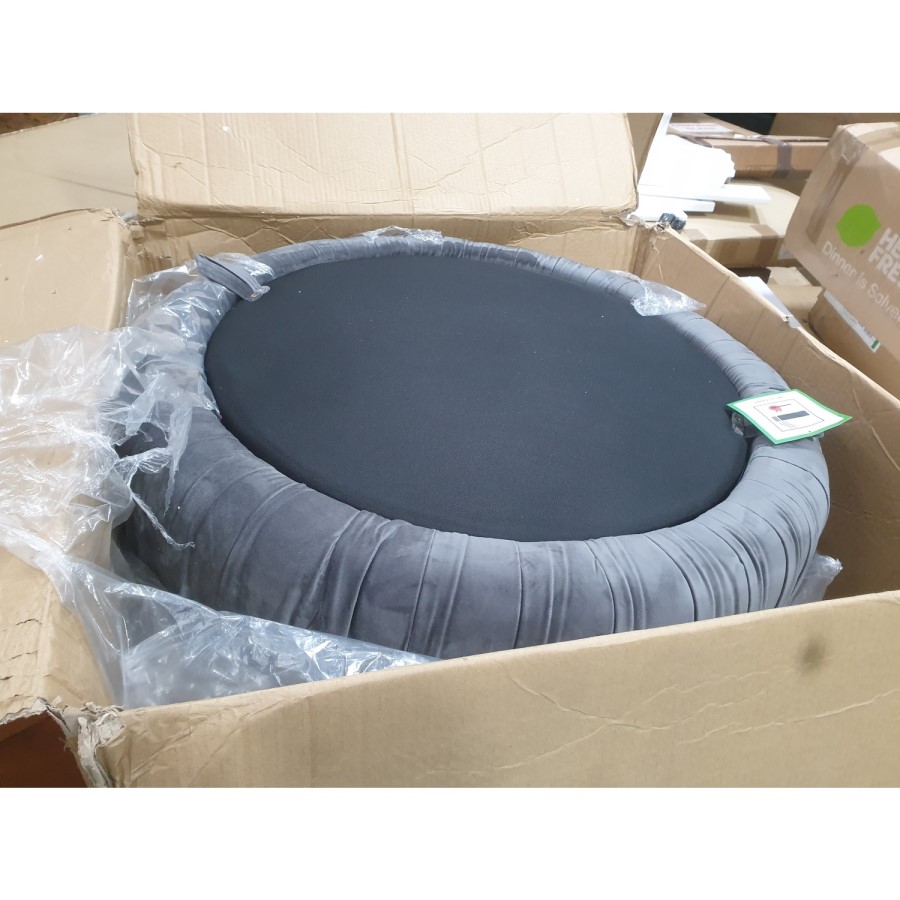 GRADE A3 - Dark Grey Round Velvet Ottoman Coffee Table - Clio