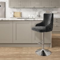 GRADE A2 - Dark Grey Velvet Bar Stool with Button Back & Swivel Base - Jade Boutique GRADE A2 - Dark Grey Velvet Bar Stool with Button Back & Swivel Base - Jade Boutique
