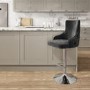 GRADE A2 - Dark Grey Velvet Bar Stool with Button Back & Swivel Base - Jade Boutique