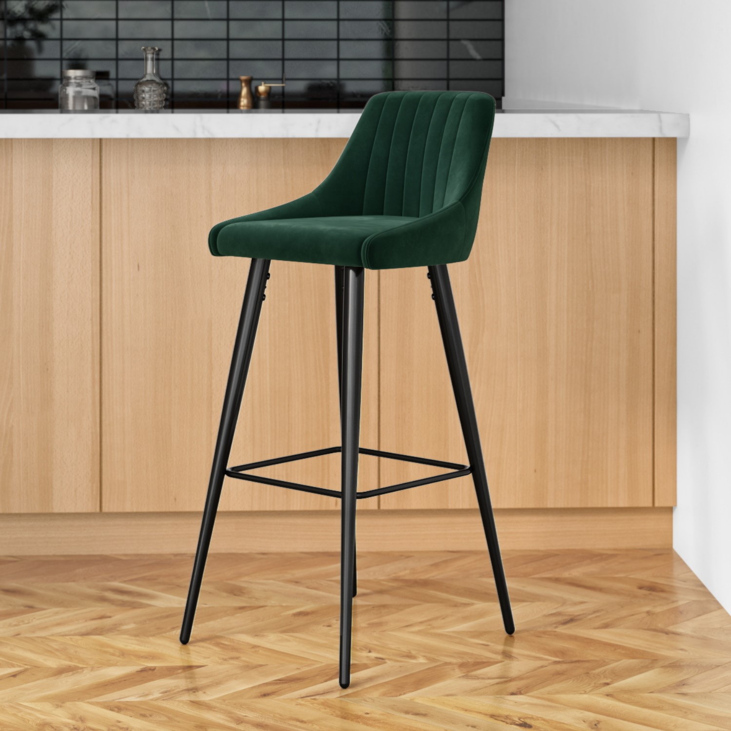 GRADE A2 - Dark Green Velvet Bar Stool with Back - 77cm - Macie ...