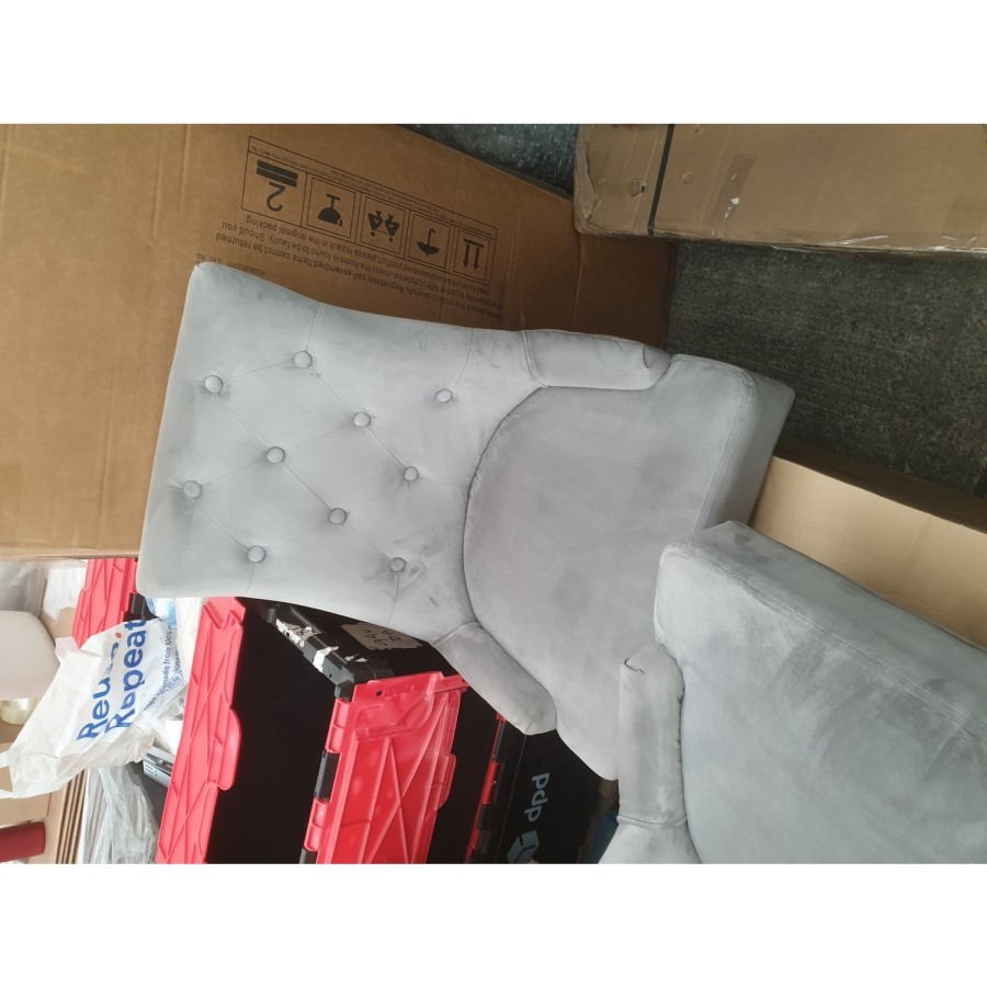 GRADE A2 - Set of 2 Grey Knocker Chairs in Velvet with Chrome Legs & Studs - Jade Boutique 