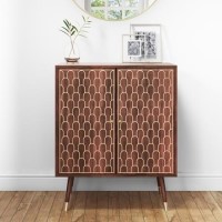 GRADE A1 - Small Sideboard with 2 Doors in Dark Wood with Gold Inlay - Dejan