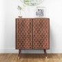 GRADE A1 - Small Sideboard with 2 Doors in Dark Wood with Gold Inlay - Dejan