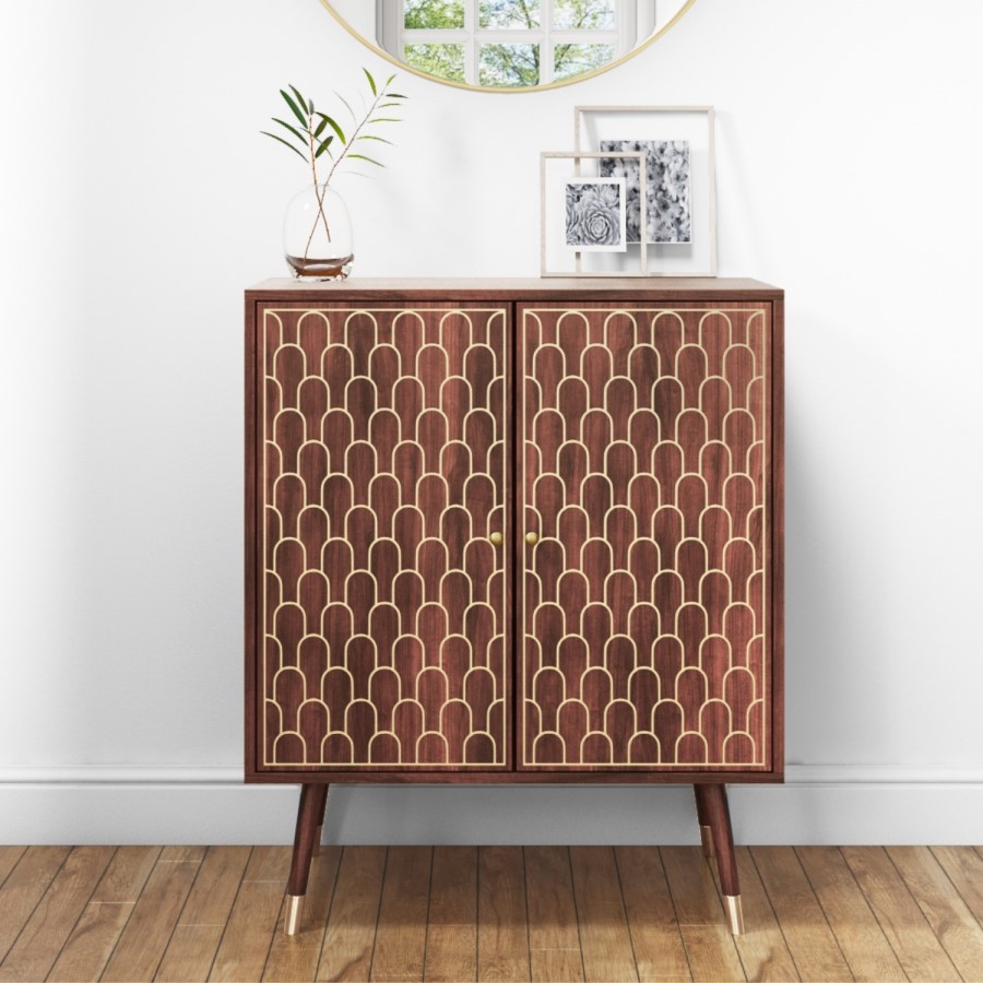 GRADE A1 - Small Sideboard with 2 Doors in Dark Wood with Gold Inlay - Dejan