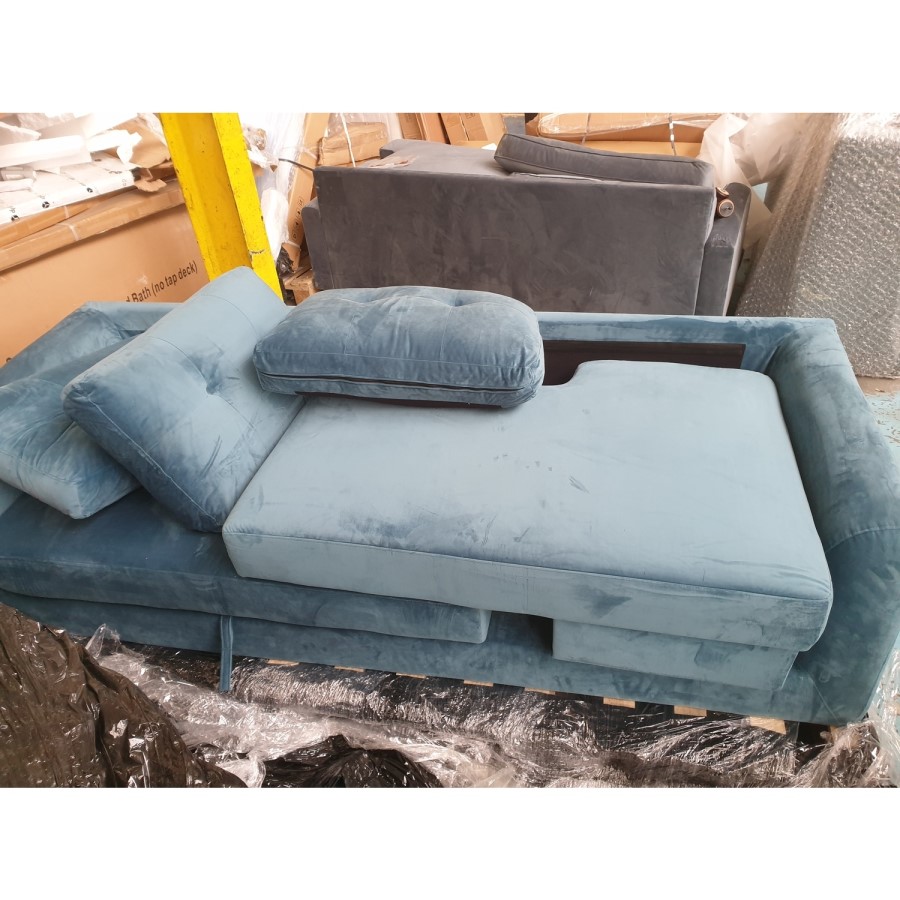 GRADE A2 - Teal Blue L Shaped Sofa Bed in Velvet  - Right Hand Facing - Sutton