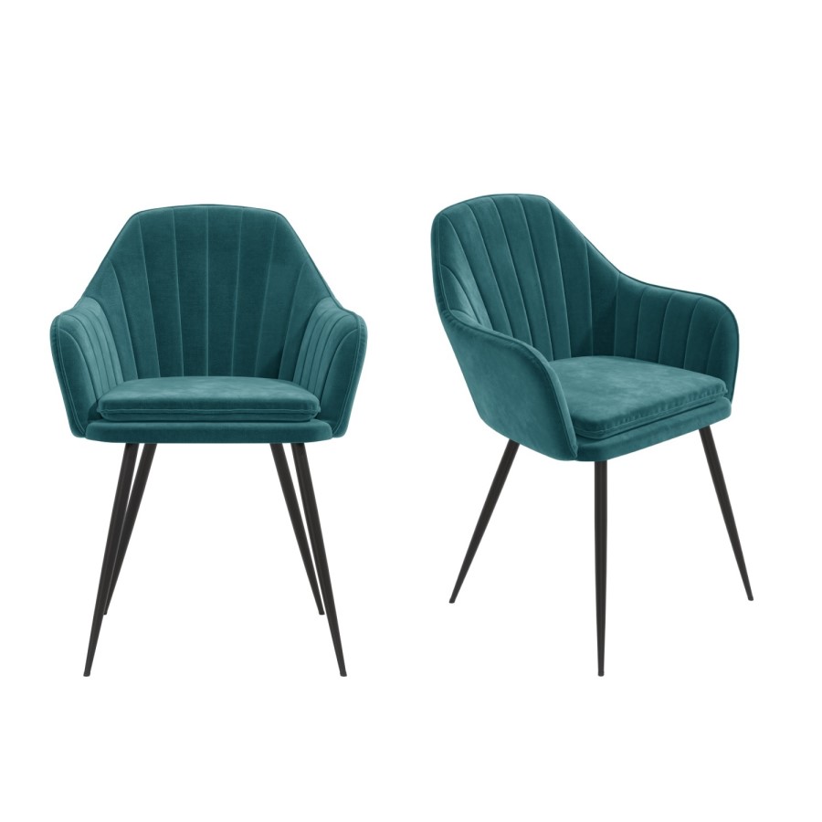 GRADE A2 - Set of 2 Teal Blue Velvet Dining Tub Chairs with Black Legs - Logan