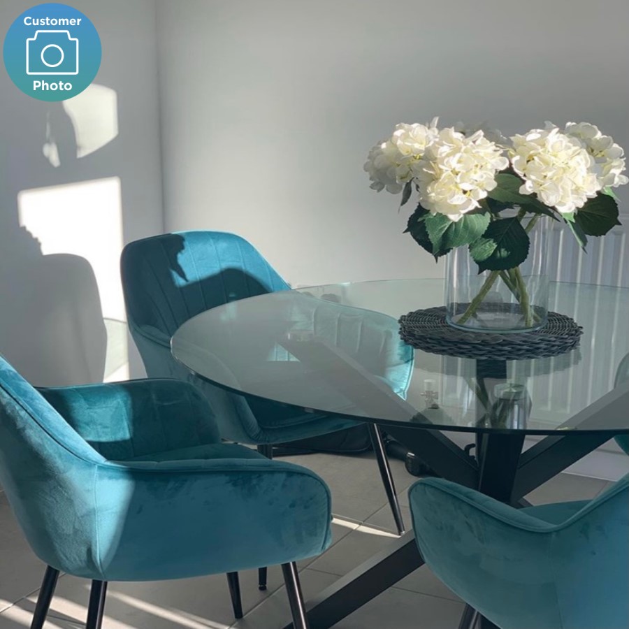 GRADE A2 - Set of 2 Teal Blue Velvet Dining Tub Chairs with Black Legs - Logan