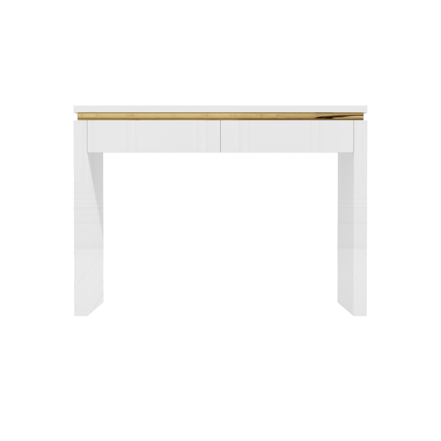 White High Gloss Dressing Table with 2 Drawers and a Gold Trim