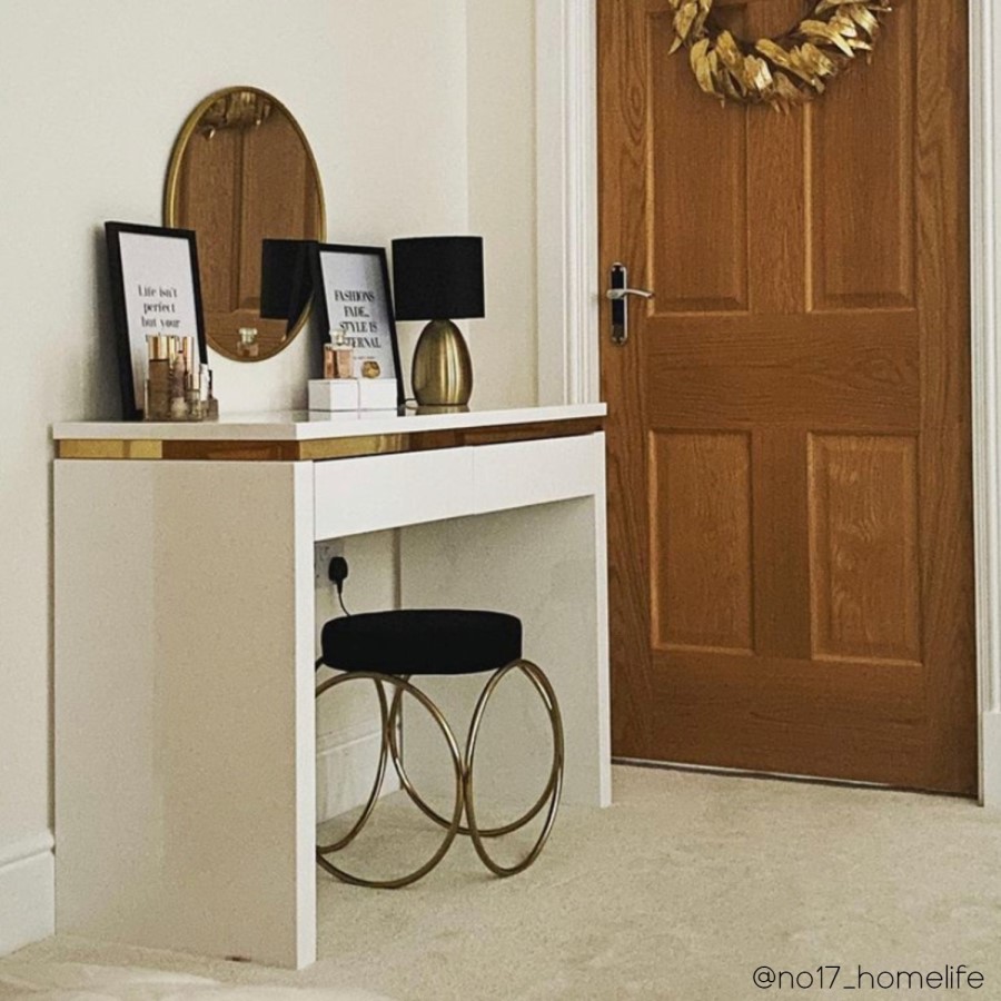 GRADE A1 - Isabella White Gloss 2 Drawer Dressing Table with Gold Trim
