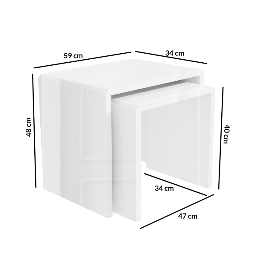 Set of 2 Nest of Tables in White High Gloss - Tiffany