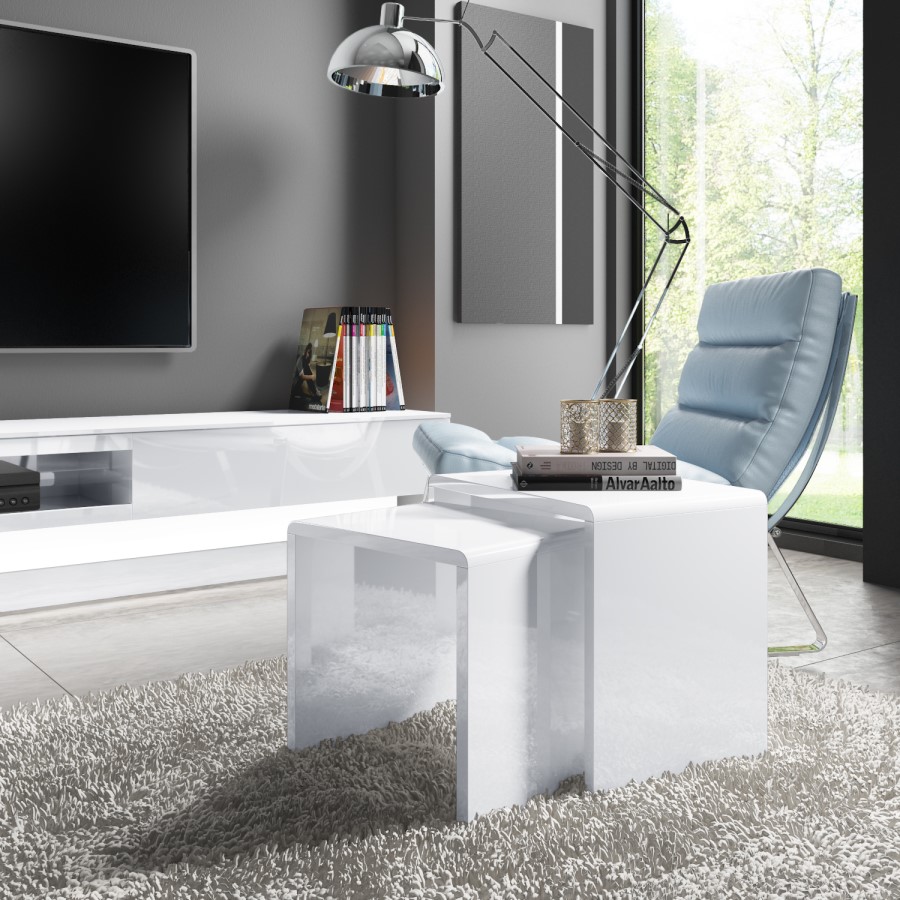 Set of 2 Nest of Tables in White High Gloss - Tiffany