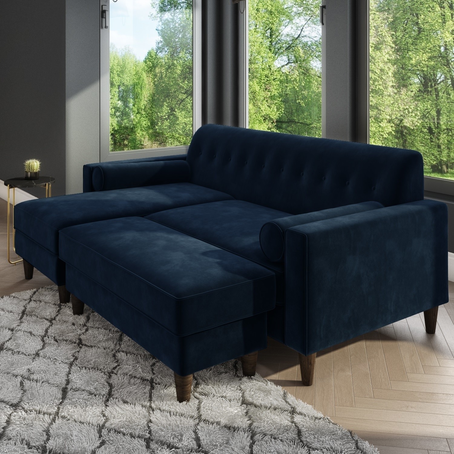 Navy Blue Velvet 3 Seater L Shaped Sofa - Left Hand Facing - Idris ...
