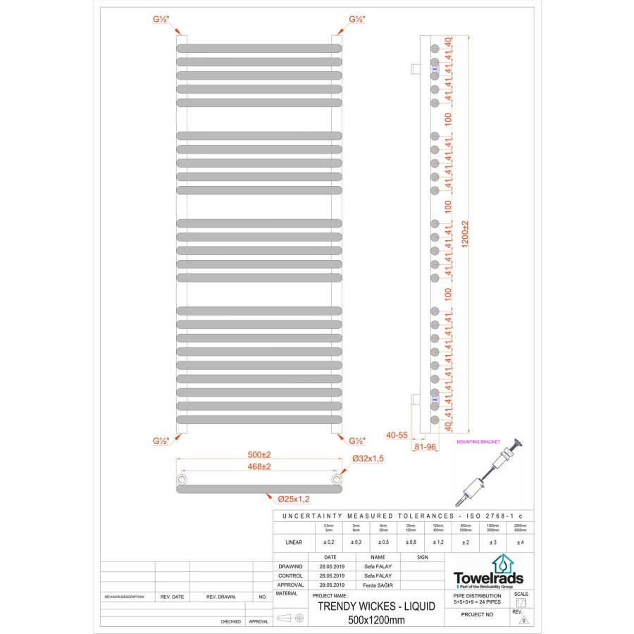 Chrome Heated Towel Rail Radiator 1200 x 500mm - Iridio