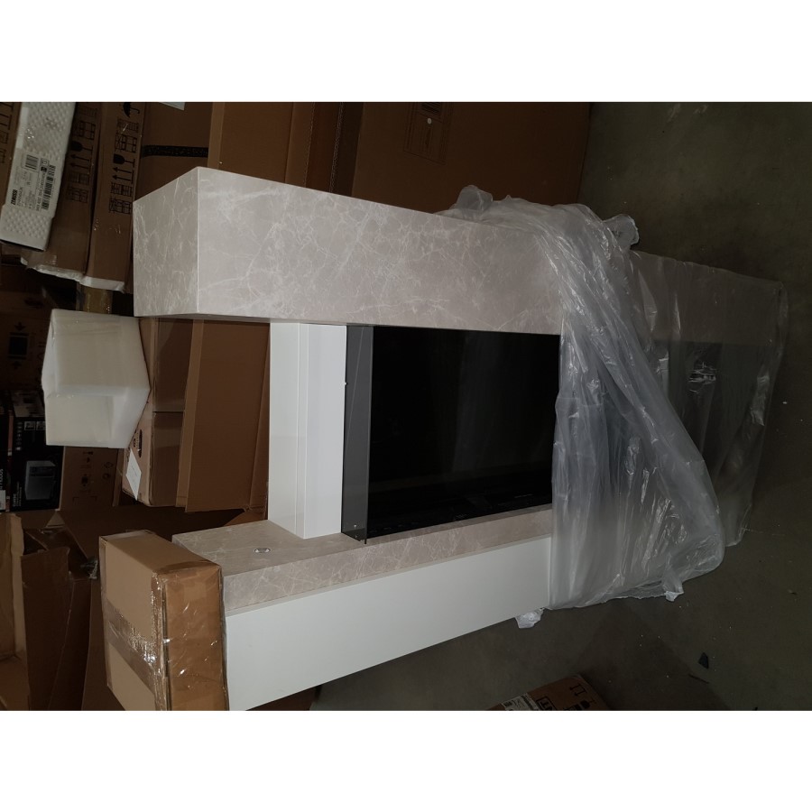 GRADE A2 - White and Grey Concrete Effect Wall Mounted Alexa Electric Fireplace - Amberglo