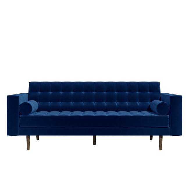 Mid Century Quilted Navy Blue Velvet 3 Seater Sofa - Elba