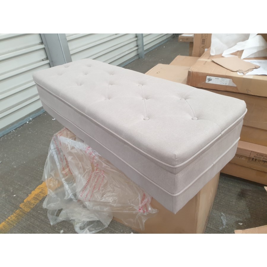 GRADE A2 - Safina End-of-Bed Ottoman Storage Bench in Beige Fabric with Button Detail