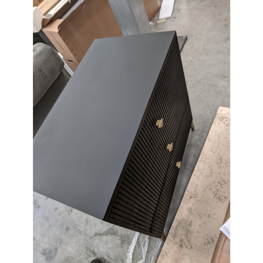 GRADE A2 - Dark Grey Art Deco Chest of 3 Drawers with Legs - Maya