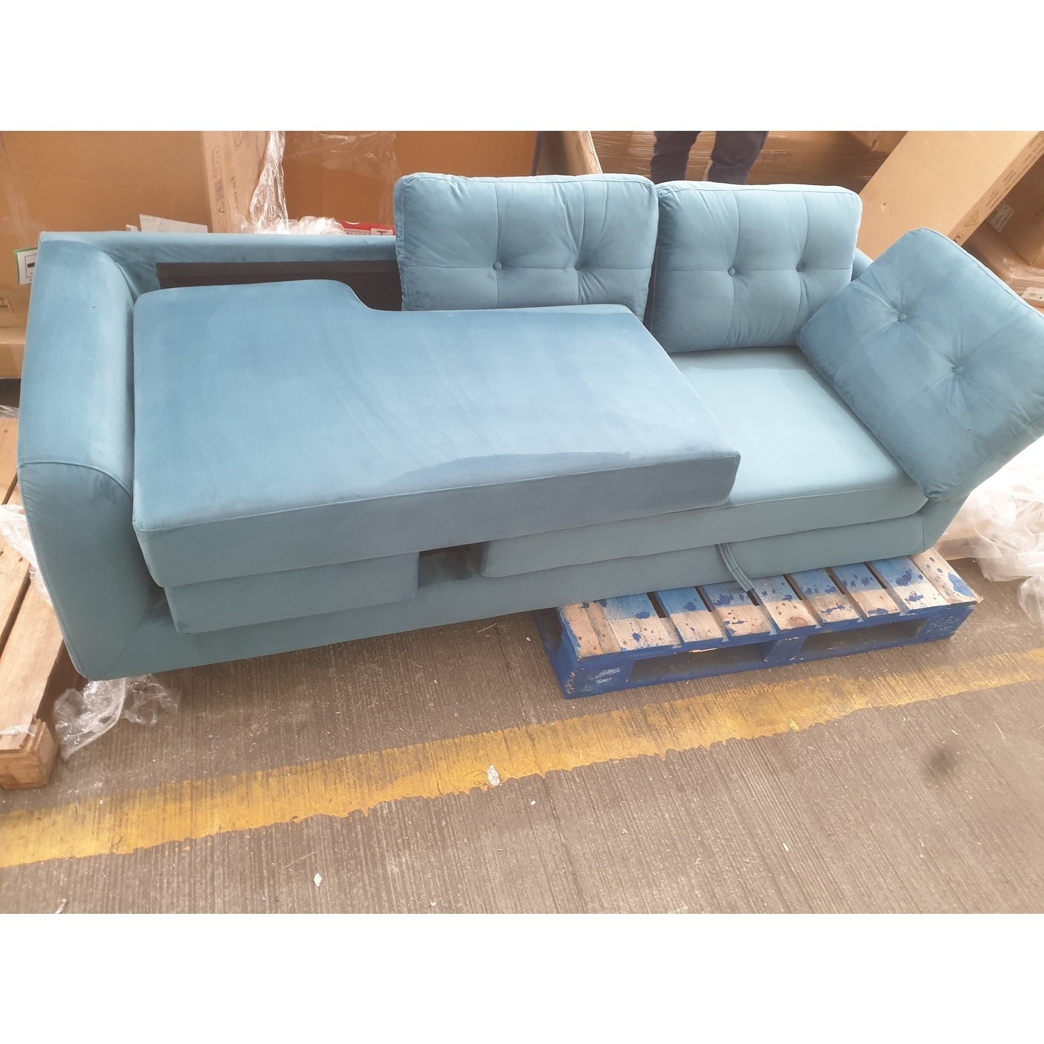 GRADE A2 - Teal Blue L Shaped Sofa Bed in Velvet - Left Hand Facing ...