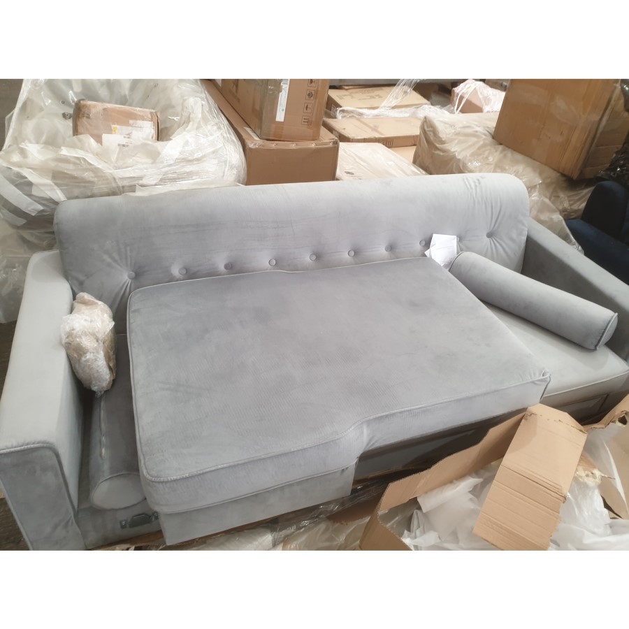 GRADE A2 - Grey 3 Seater L Shaped Sofa in Velvet - Left Hand Facing - Idris