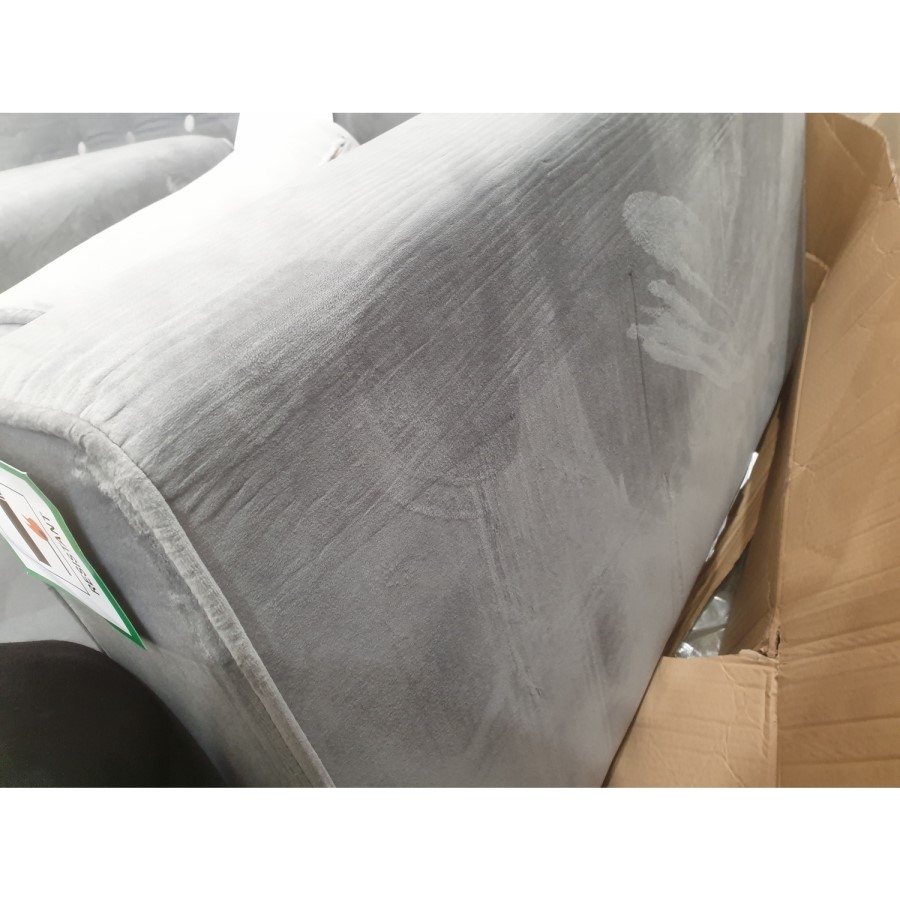 GRADE A2 - Grey 3 Seater L Shaped Sofa in Velvet - Left Hand Facing - Idris