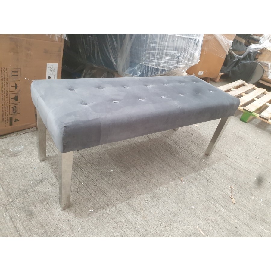 GRADE A2 - Grey Velvet Dining Bench with Chrome Legs - Jade Boutique 