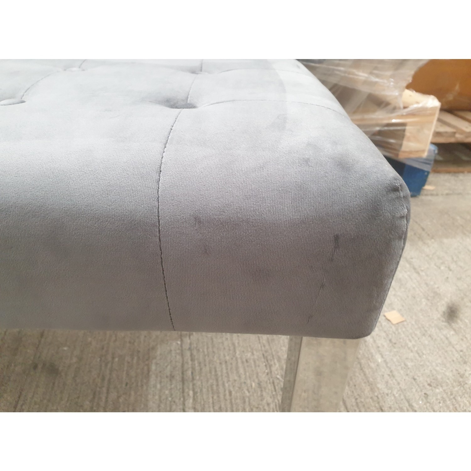 GRADE A2 Grey Velvet Dining Bench with Chrome Legs Jade Boutique