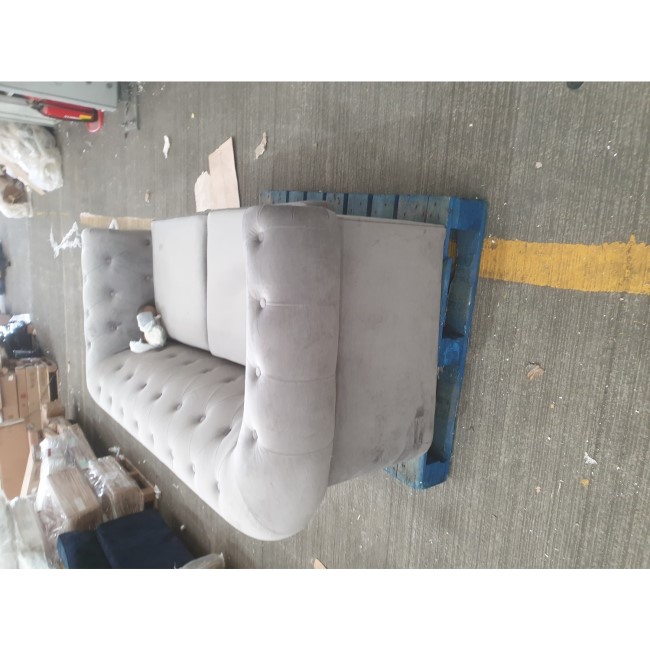 GRADE A2 - Grey Velvet Chesterfield Sofa Bed - Seats 3 - Double Bed - Bronte