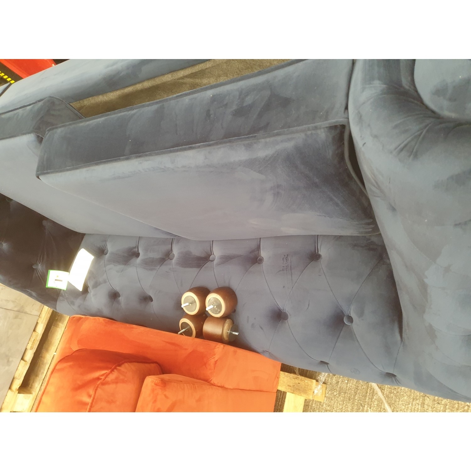 GRADE A2 Navy Blue Velvet Chesterfield Sofa Bed Seats 3 Double