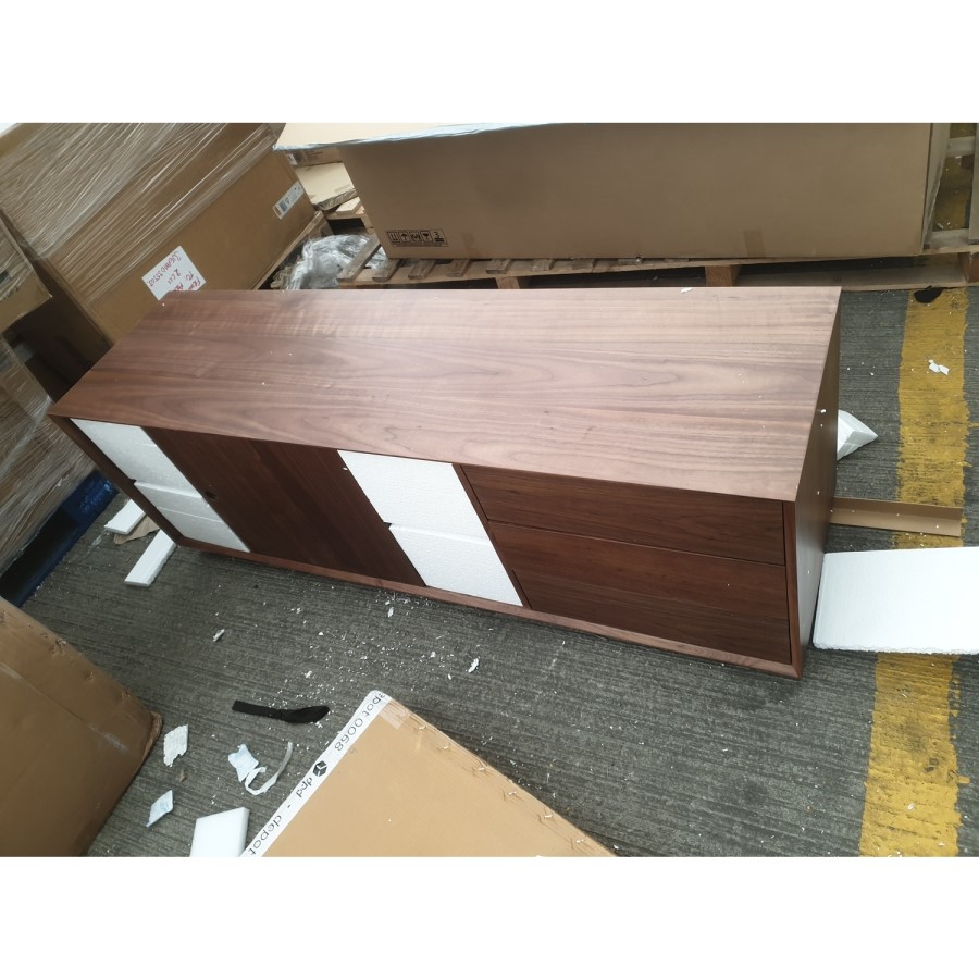 GRADE A2 - Walnut Sideboard with Drawers & Sliding Doors - Briana 