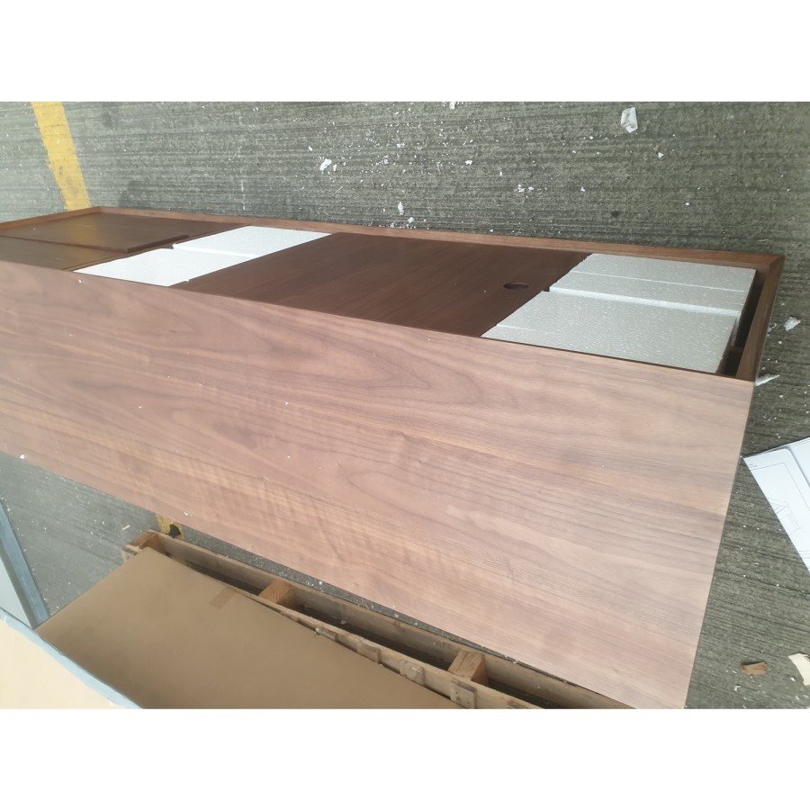 GRADE A2 - Walnut Sideboard with Drawers & Sliding Doors - Briana 