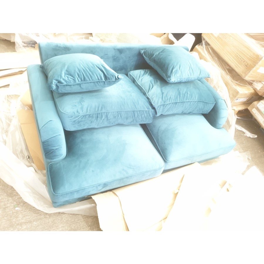 GRADE A2 - Teal Blue Velvet 2 Seater Sofa - Payton