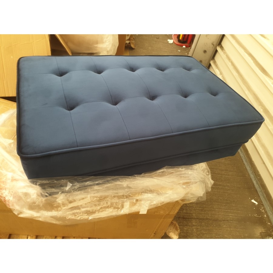 GRADE A2 - Mid Century Quilted Navy Blue Velvet Footstool - Elba